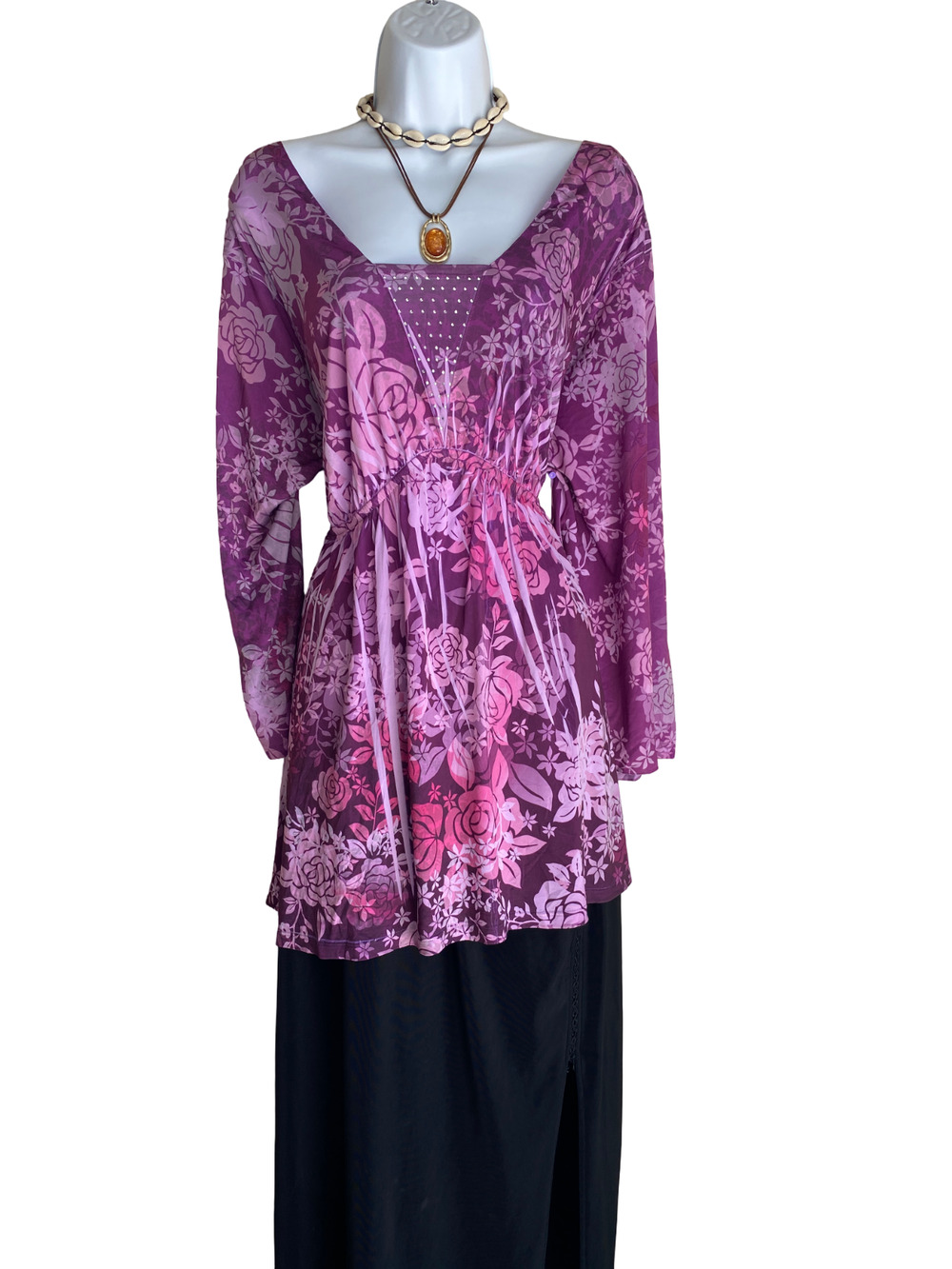 VTG Faded Glory Plus 4X Boho Floral Diamond Emroidered Front Blouse Whimsigoth